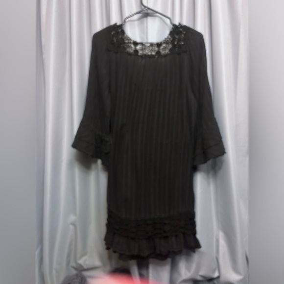 MOLIO RELIO Boho crocheted Tunic mini dress black S - Picture 4 of 6
